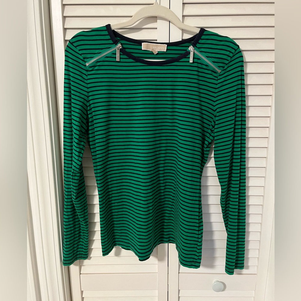 Michael Kors Long Sleeve Green & Navy Blue stripped shirt